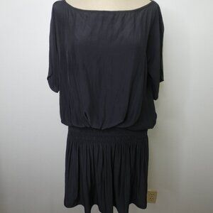 Ramy Brook Women's XS Satin Smocked Mini Dress Black Blouson Polyester